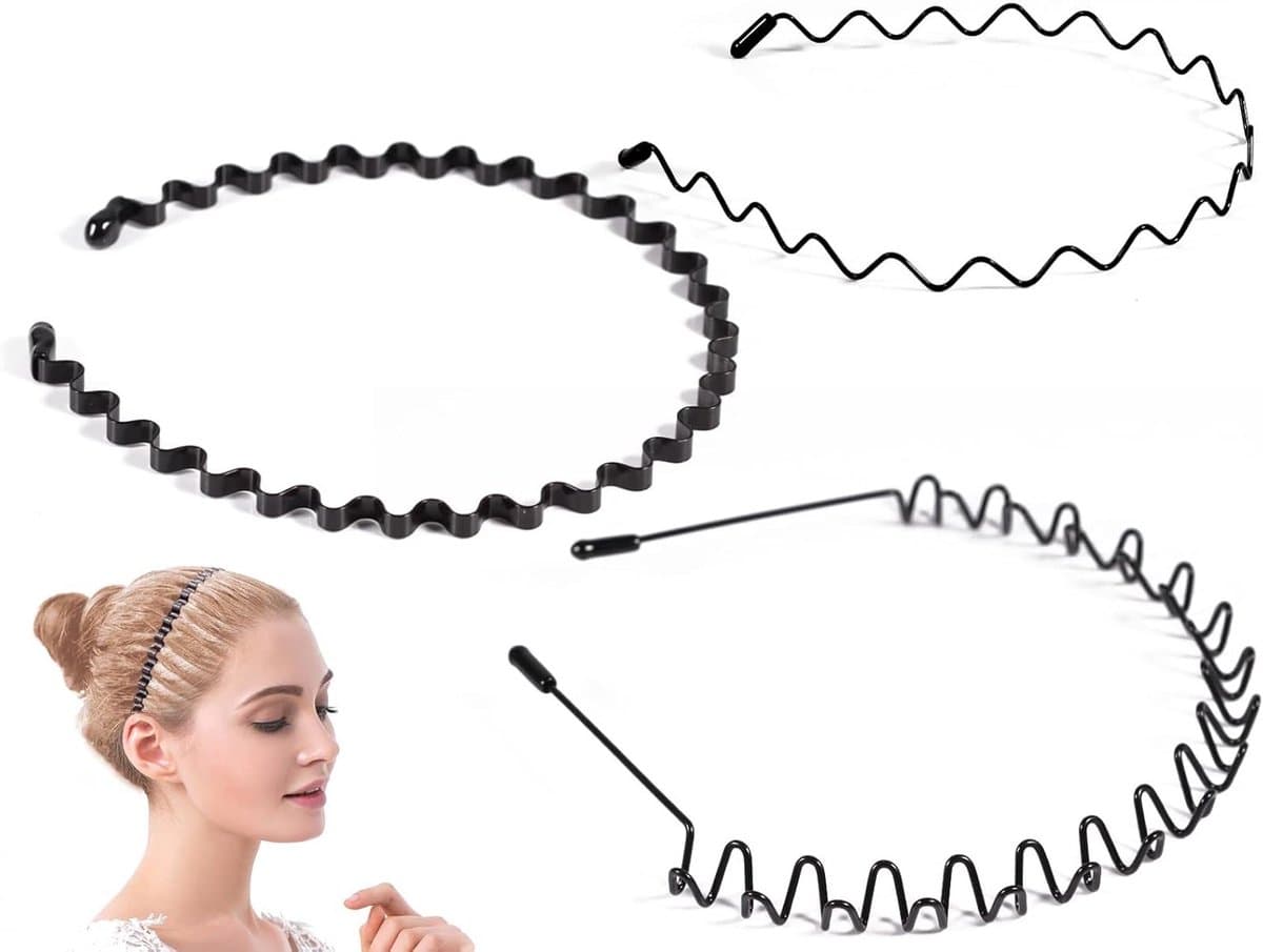 3 Pieces Unisex Haar Elastische Bands - Zwarte Golvende Haarband - Flexibele Zig Zag Haarband - Sport Haarhouder - Mode Accessoires voor Mannen Vrouwen Kinderen