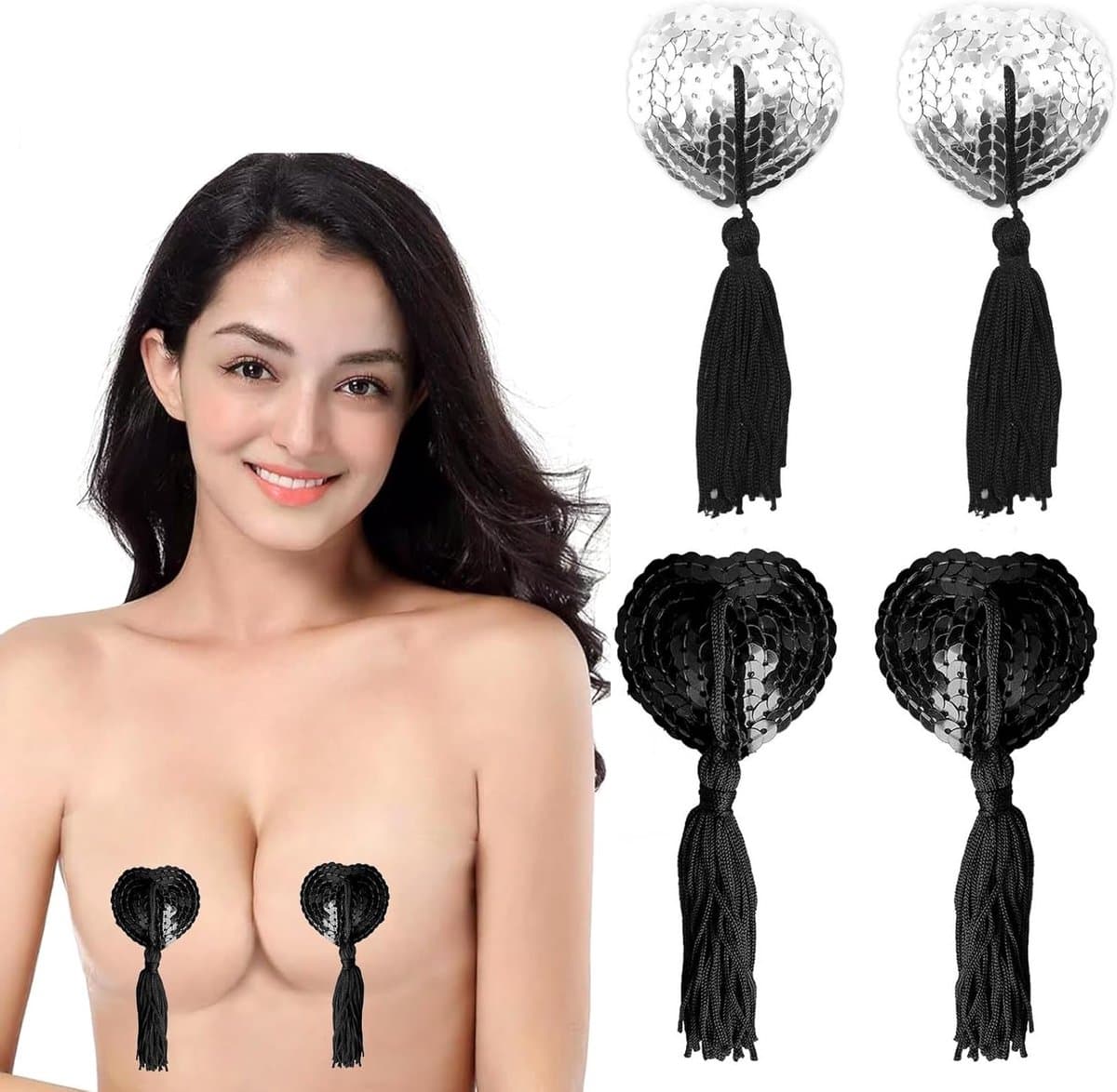 Onzichtbare en Herbruikbare Tepelstickers voor Vrouwen - 2 Paar Hartvormige Zelfklevende Nipple Covers met Kwastjes voor Feestjes en Speciale Gelegenheden