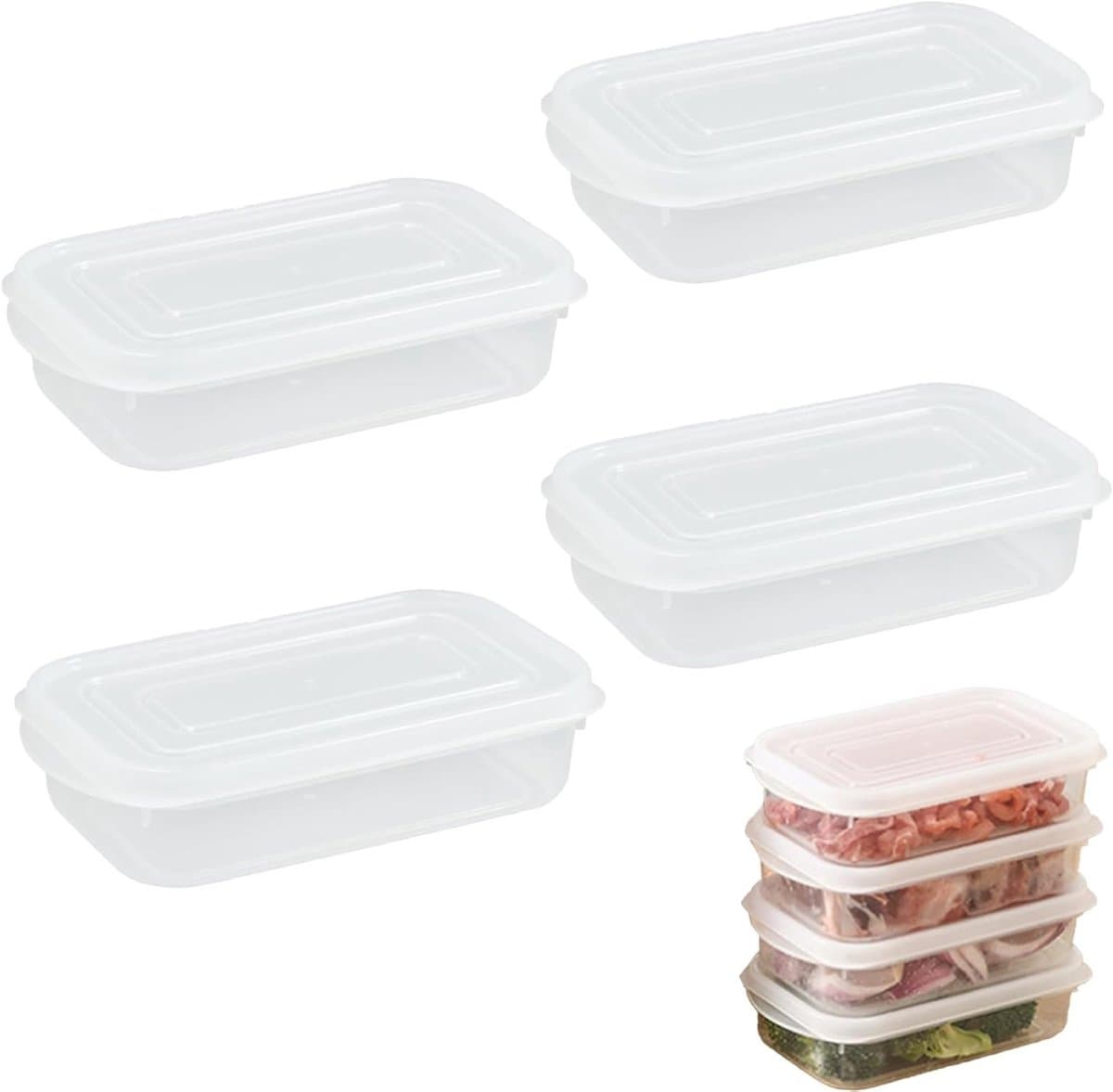 4 Stuks Voedselcontainers met Deksel voor Maaltijdprep, Ideaal voor Bewaren van Worst en Kaas, Vaatwasserbestendig en Transparant
