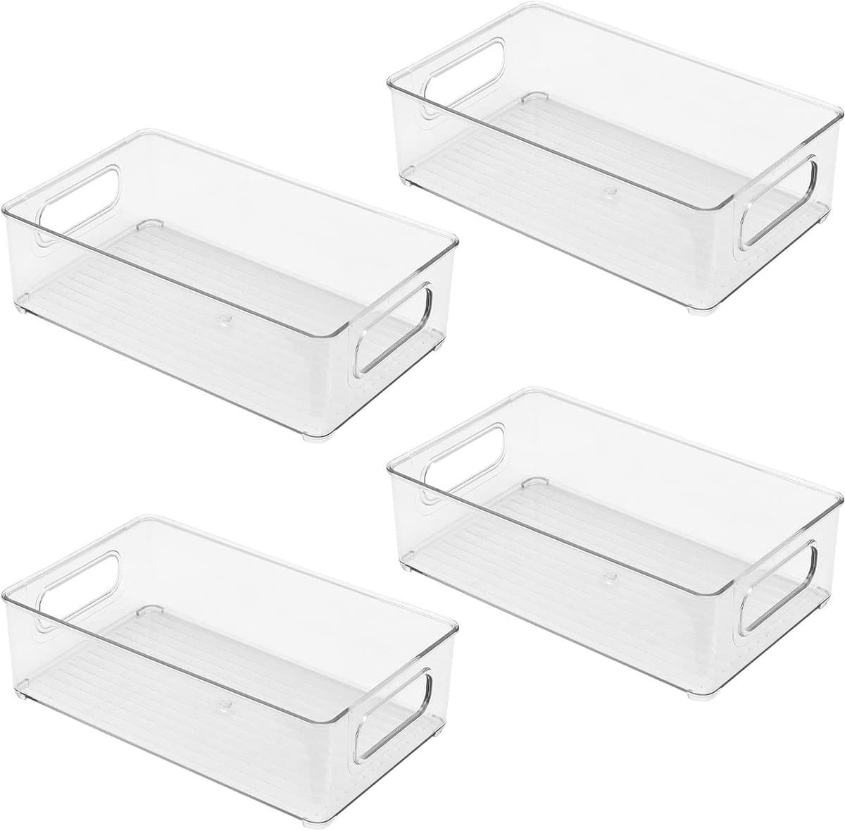 Stapelsgewijze Plastic Opbergdozen met Handvat, Set van 4 Doorzichtige Organizers voor Koelkast, Keuken en Berging