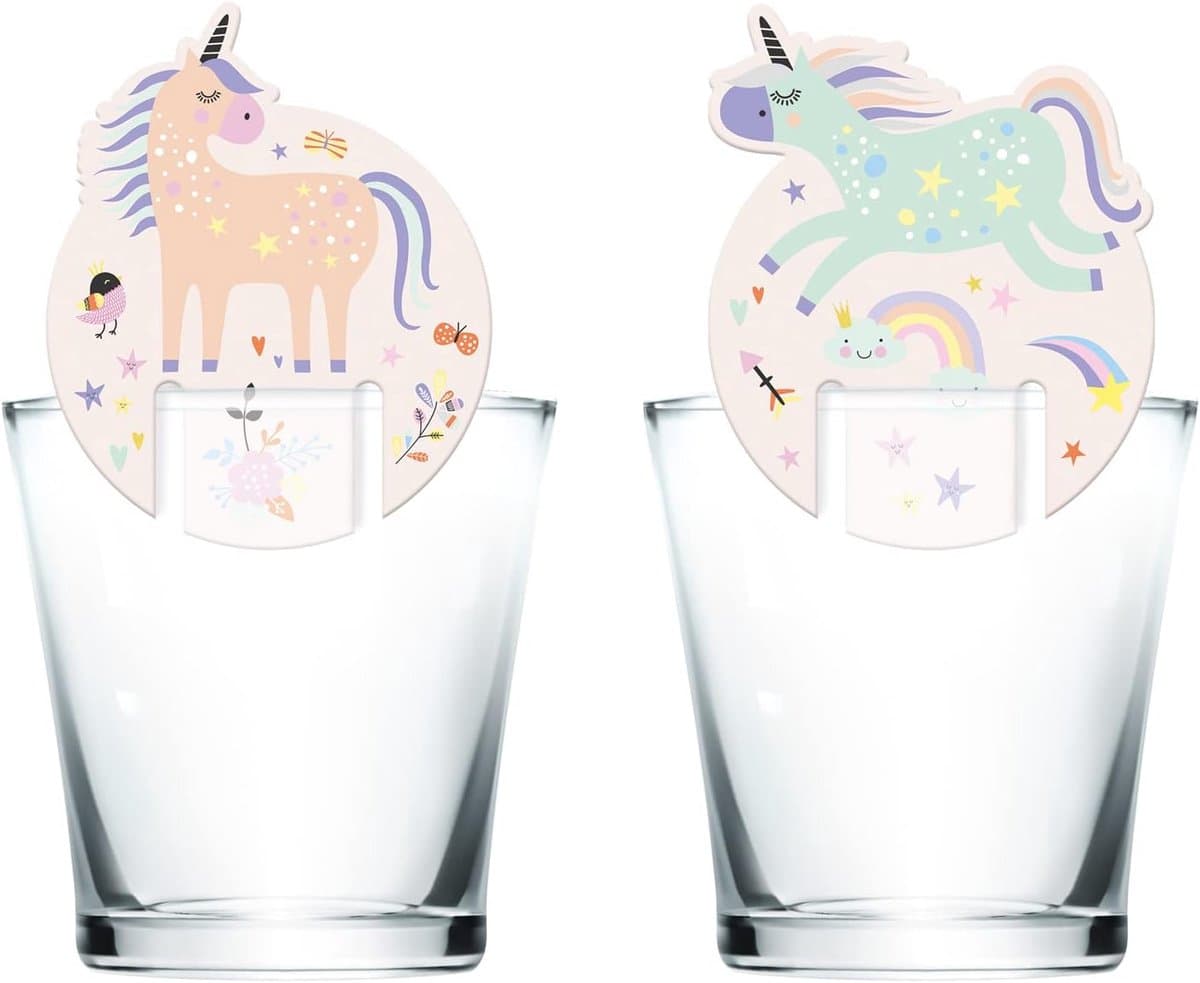 Glasmarkers Feestversiering - Unicorn Regenboog - Kinderfeest Versieren - 6 Stuks Set - ca. 33 cm - Meerkleurig