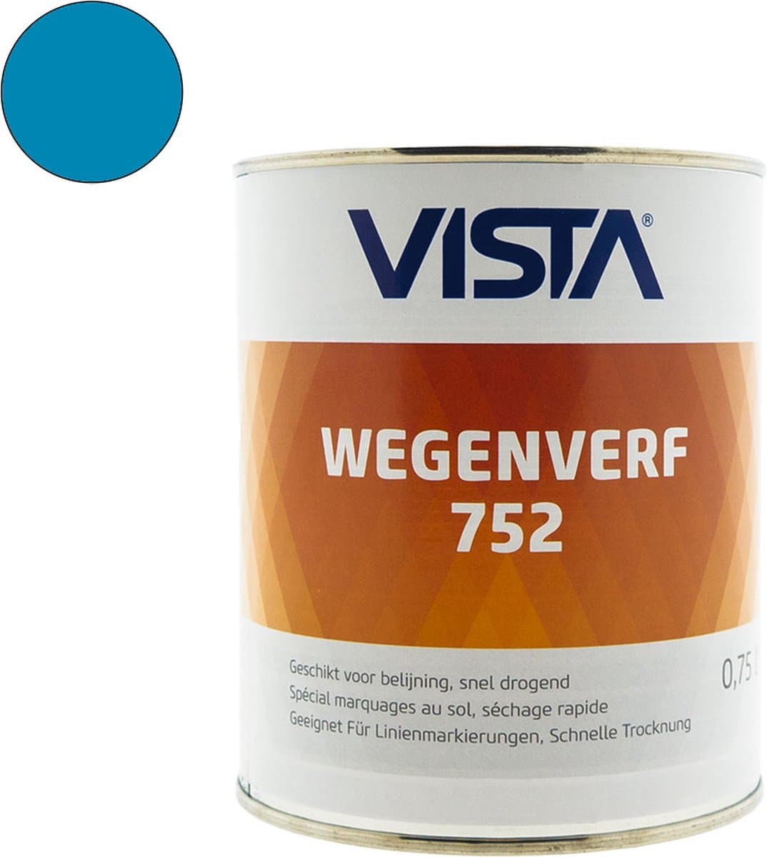 Vista Wegenverf type 752 - 1 component - Voor beton, asfalt en tegels - Solventbasis - Binnen en buiten - Hoge slijtvastheid - 750 ml - RAL 5012 Blauw