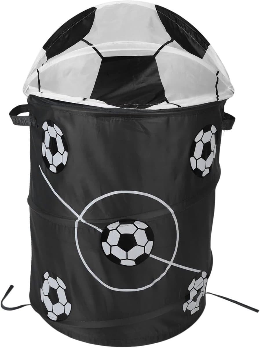 Opvouwbare Wasmand - Opbergvat Speelgoed - Organisatie Thuis - Voetbal Thema Design - 38 x 45cm - Zwart Wit