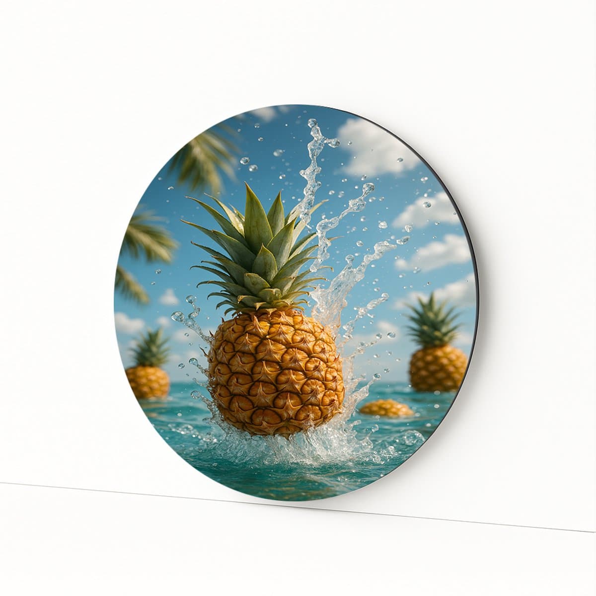 Ananas omhoog - Aluminium - Wandkunst rond - Dibond muurcirkel - 100x100 cm