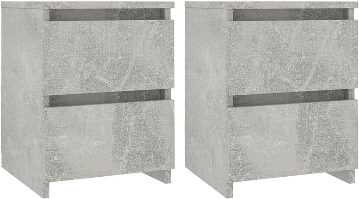 Set van 2 Nachtkastjes Betonlook 30x30x40 cm met 2 Lades