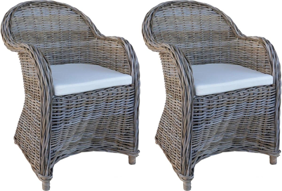 Decomeubel - Rotan Stoel Kubu Grey met wit Kussen - set van 2 stoelen