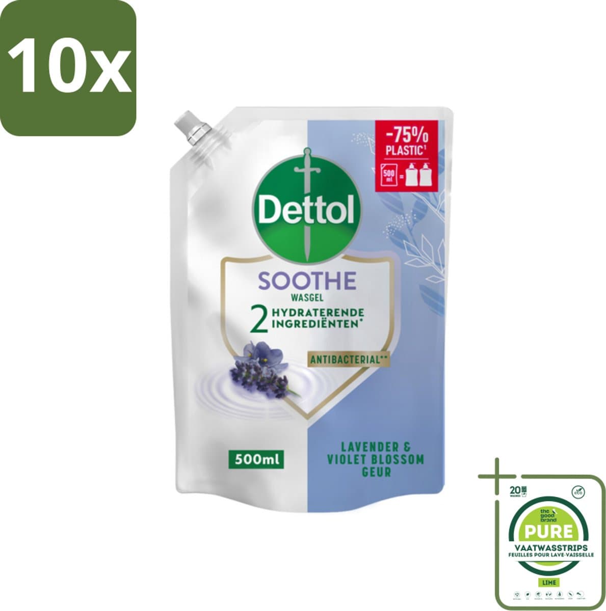 10 x Dettol - Handzeep Navulling - Soothe - Lavendel & Vioolbloesem - 500 ml - Grootverpakking - Handzeep Navulling - Lavendel - Vioolbloesem - Antibacterieel - Hydraterend