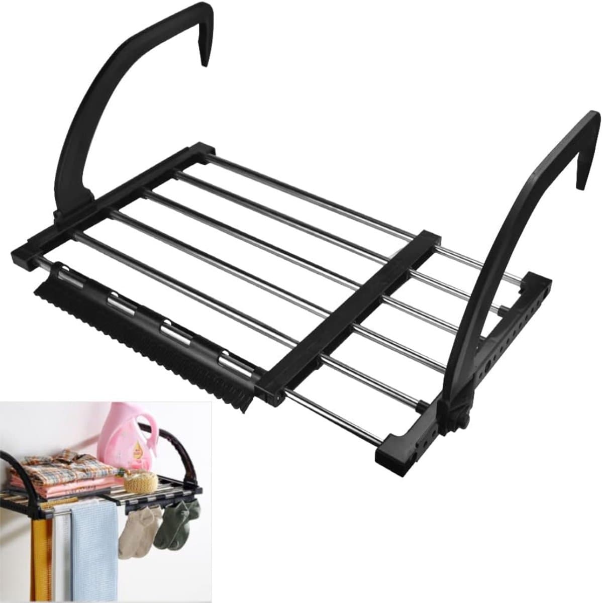 ZRSS® Wasrek Hangend Trapgat - Droogrek Ophangbaar - Voor Radiator, Deur, Balkon - Uittrekbaar - 42-73 cm - Roestvrij Staal