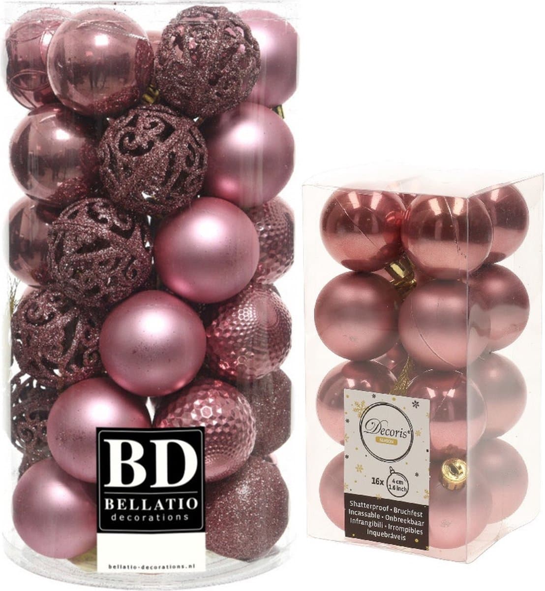 Kerstversiering kunststof kerstballen oud roze 4-6 cm pakket van 53x stuks - Kerstboomversiering