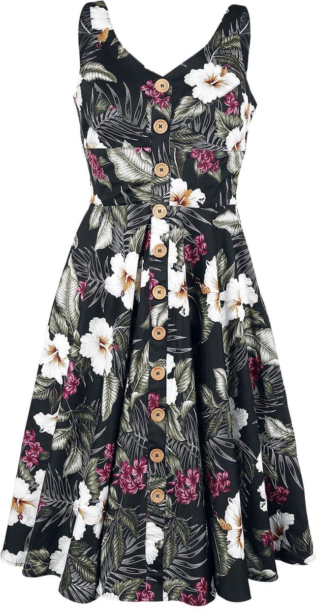 Hell Bunny Tahiti 50's Dames Midi-jurk - zwart - 4XL