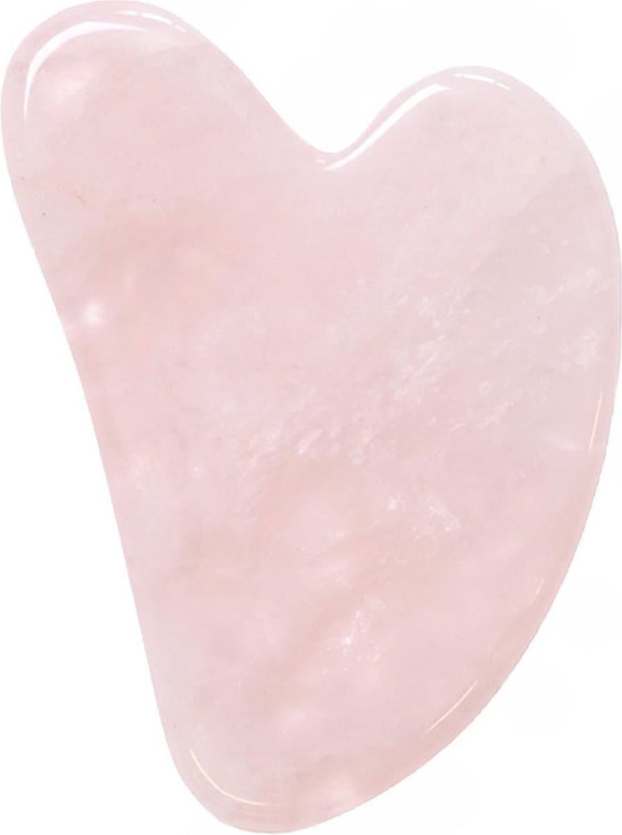 Gua sha massagesteen van rozenkwarts (voor tederheid en liefde), 8 cm, inclusief wit opbergdoosje