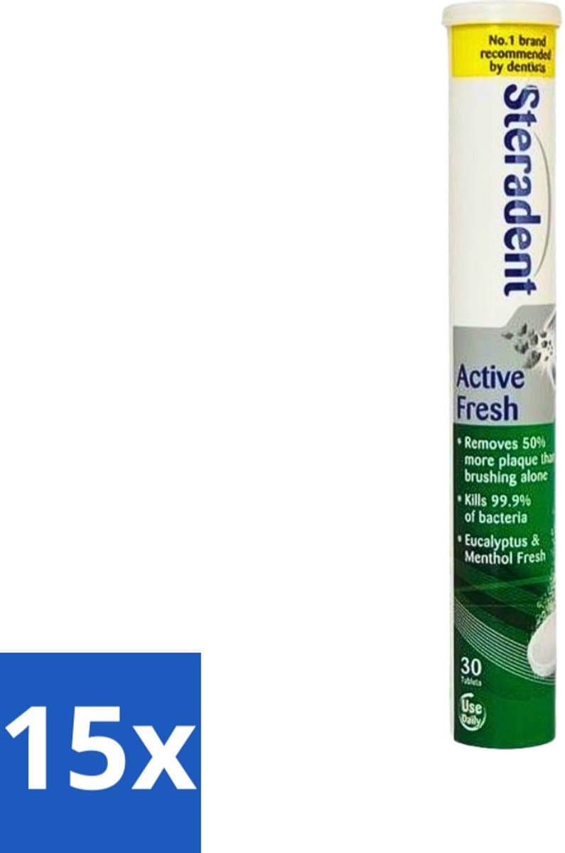 Steradent Kunstgebit Reinigingstabletten Active Fresh Plus 30 tabletten - Bulkverpakking - 15 stuks