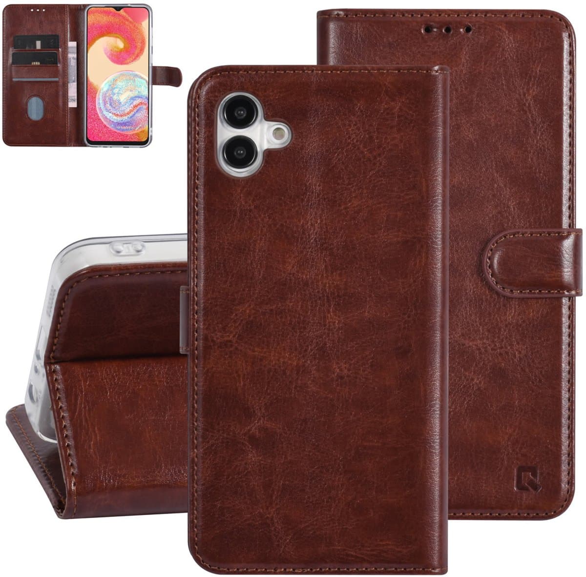 UNIQ Accessory Galaxy A04e Book Case hoesje - Pasjeshouder voor 3 pasjes - Magneetsluiting - Hanger - Bruin