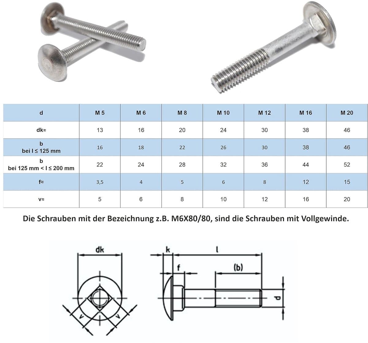 Slotschroeven M8x170 2 stuks platte schroeven met vierkante aanzet DIN 603 A2 roestvrij staal