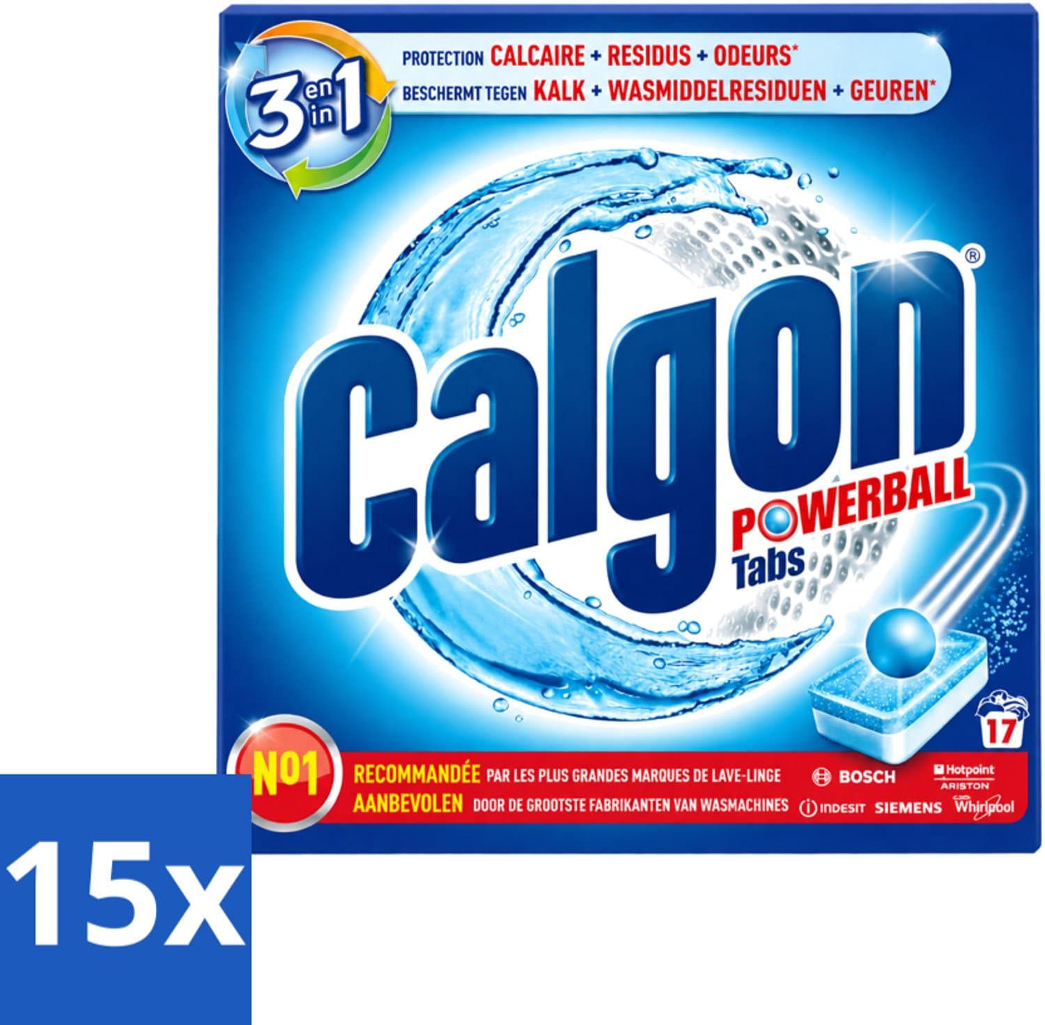 15 x Calgon - Ontkalkingsmiddel - Tegen Kalk, Wasmiddelresiduen & Geuren - 17 Tabletten - Ontkalkingsmiddel - Wasmachine Bescherming - Kalkvoorkomend - Wasmiddelresiduen - Geurenverwijdering