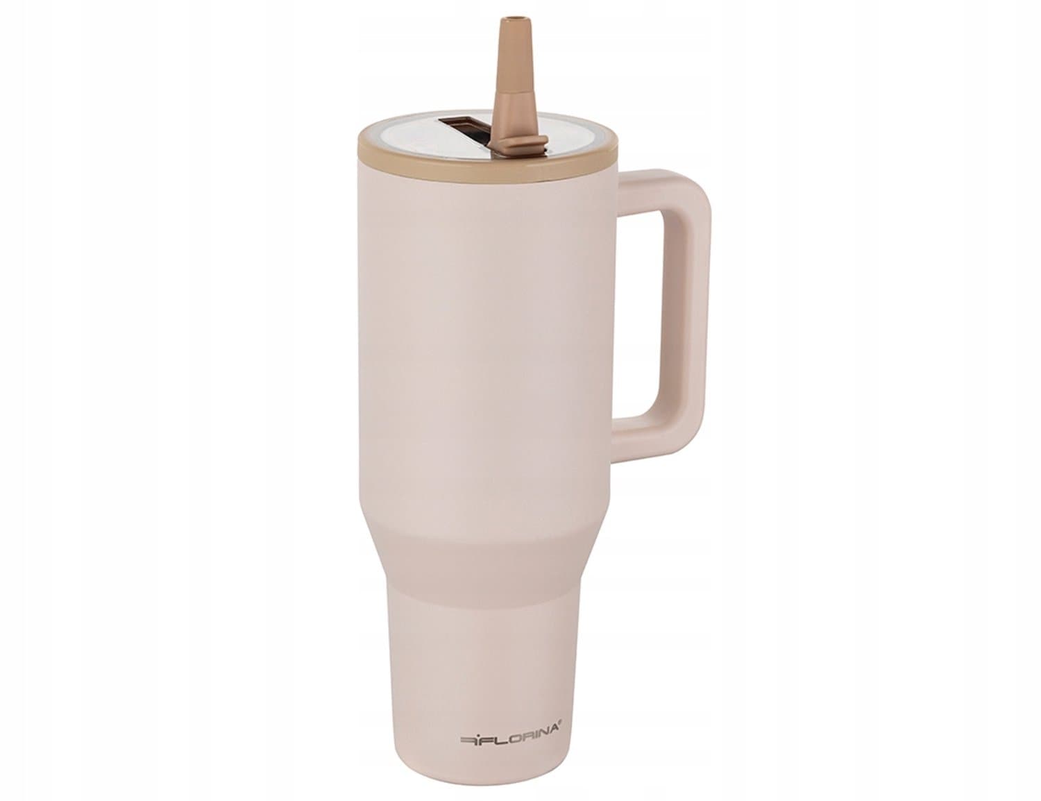 Florina Power Thermosbeker 1.1L Staal Beige met Rietje en Handvat