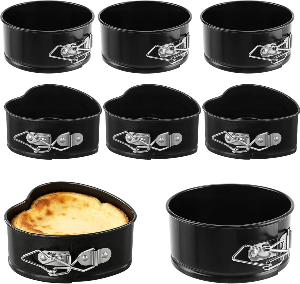 Springvormen set, 11 x 11 x 5 cm, 4 ronde en 4 hartvormige bakvormen, taartvormset voor pizza, cake, bakken