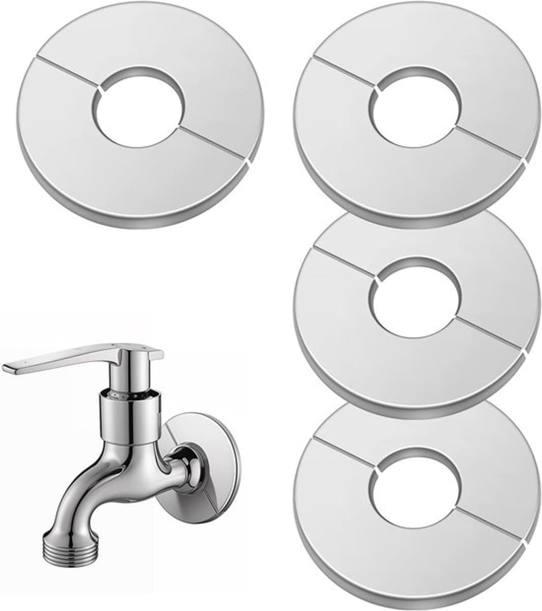 Roestvrijstalen muur gespleten flens ronde rozet plaatafdekking - 4 stuks - Voor keuken en badkamer - 0,82 inch.