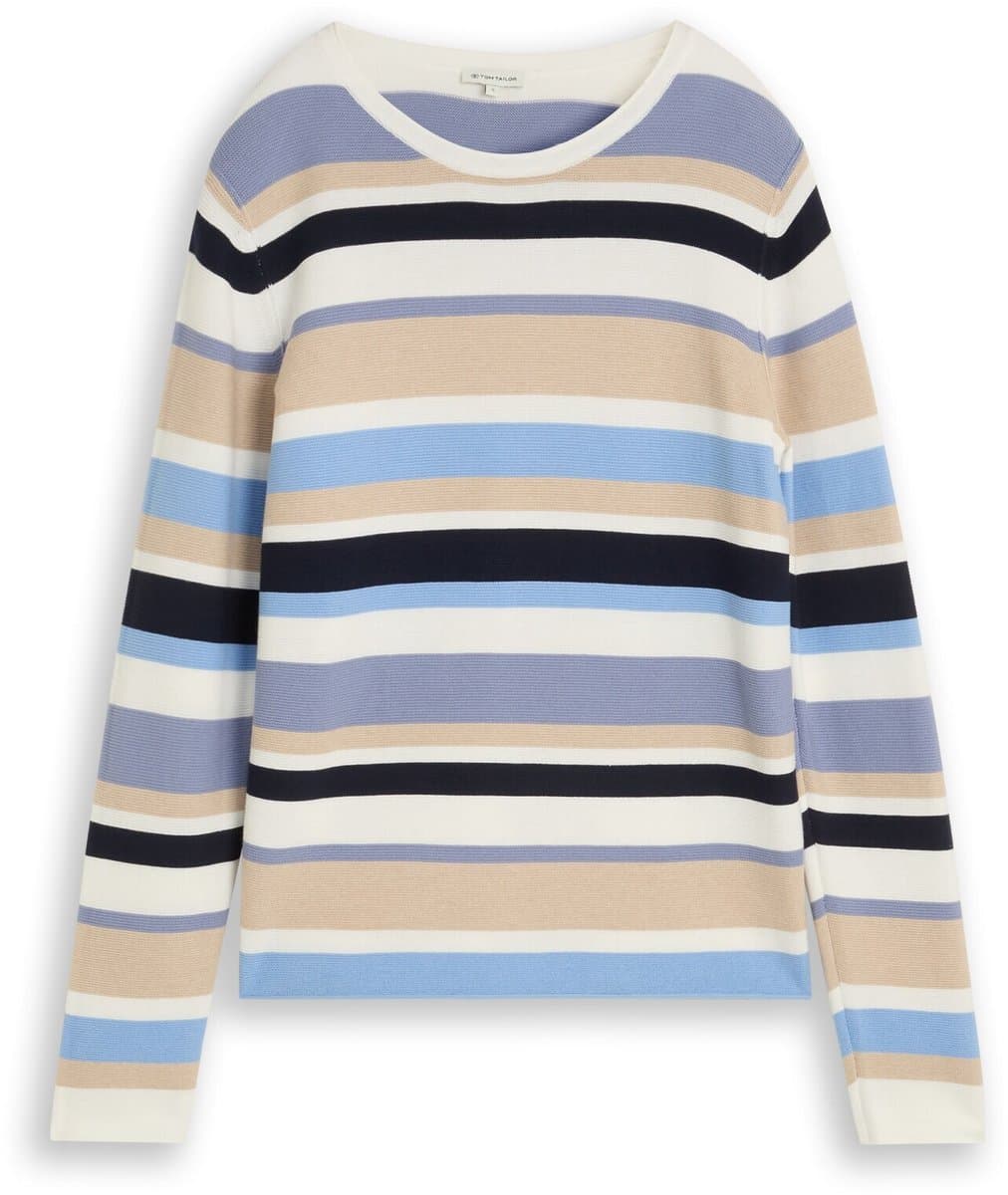 Tom Tailor - Gebreide trui van katoen - Maat S - navy blue beige stripe