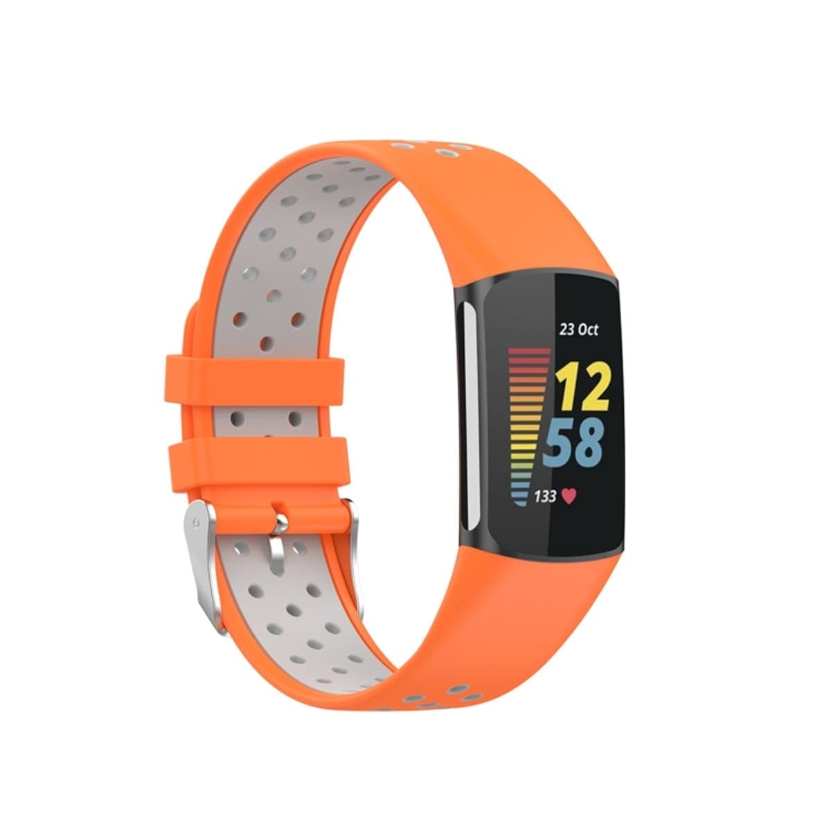 Voor Fitbit Charge 6 Tweekleurige ademende siliconen horlogeband (oranje + grijs)