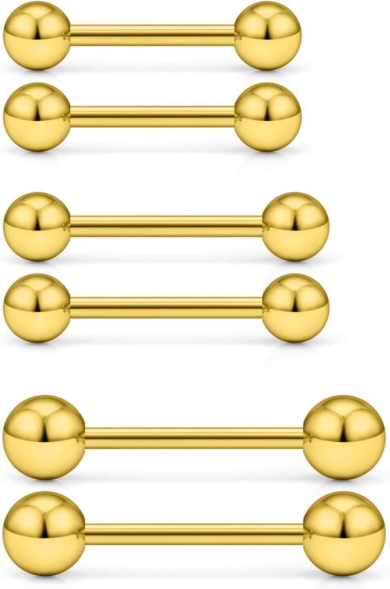 3 paar 14G Rvs Extern Schroefdraad Tong Shield Barbell Ring Bar Body