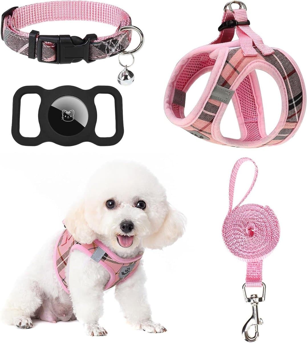 Huisdier Tuigje Set - Hondenharnas Halsband - Buiten Wandelen - Verstelbaar Ontwerp - Medium Maat - Roze