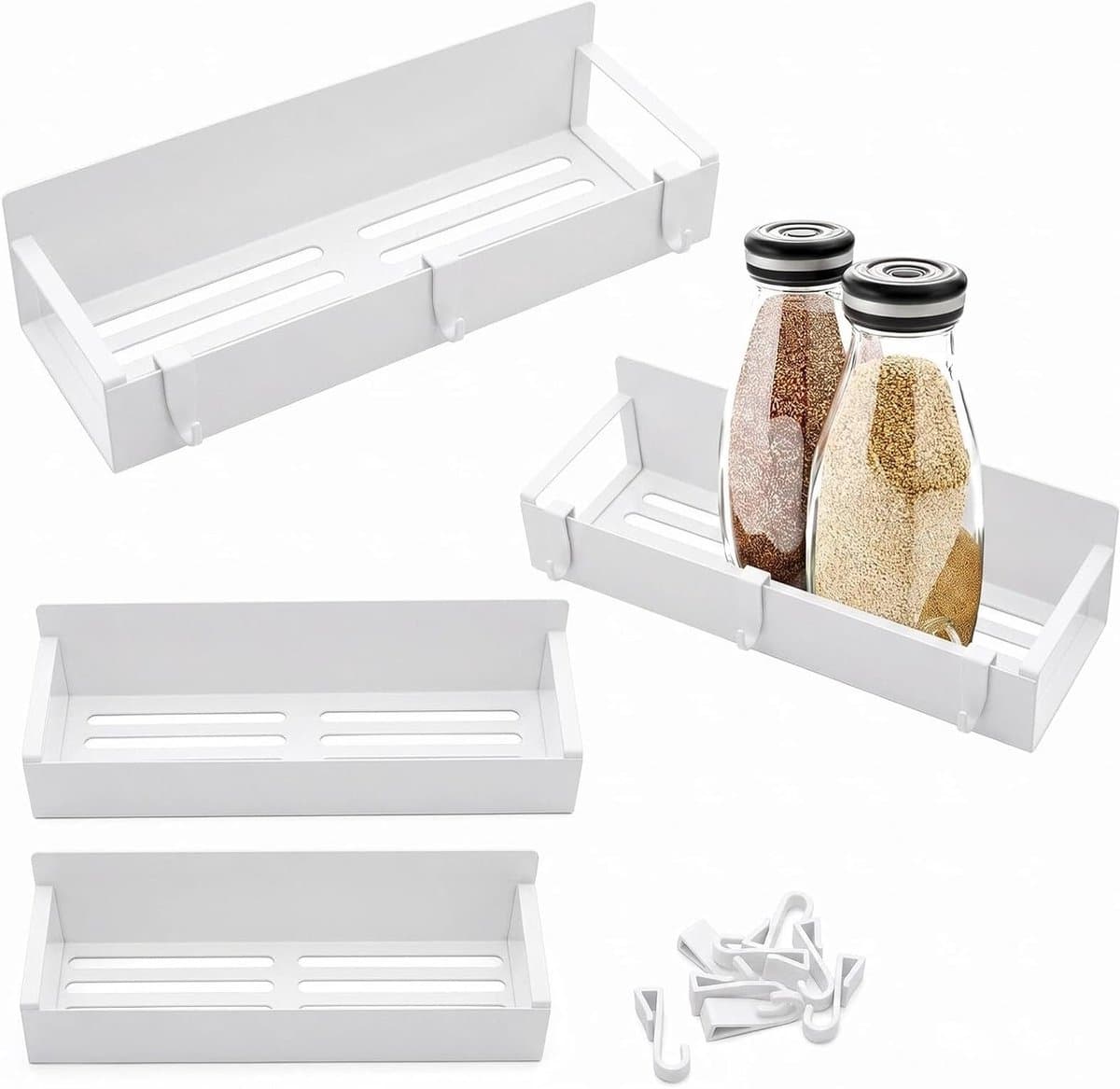 Magnetische Kruidenset van 4 Stukken - Geen Boren, Ideaal voor Keuken en Badkamer met 8 Haakjes en Wit Ontwerp