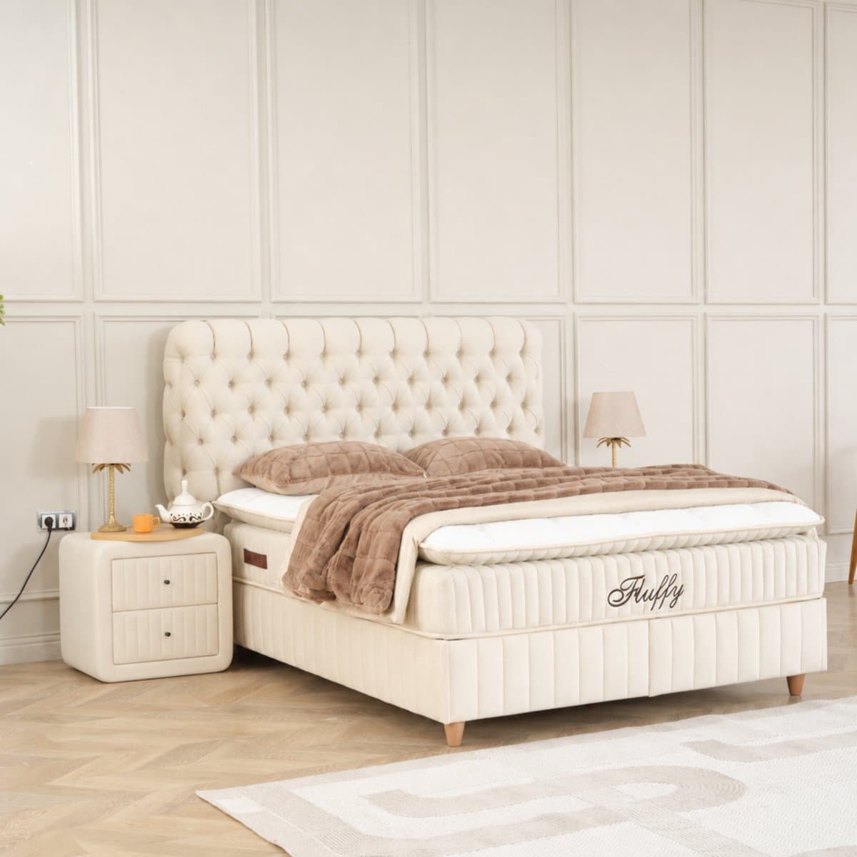 BSS Bedding Comfort - Boxspring - Inclusief Dekbed - Boxspring met Opbergruimte - Matras met topper - 160x200 - Beige
