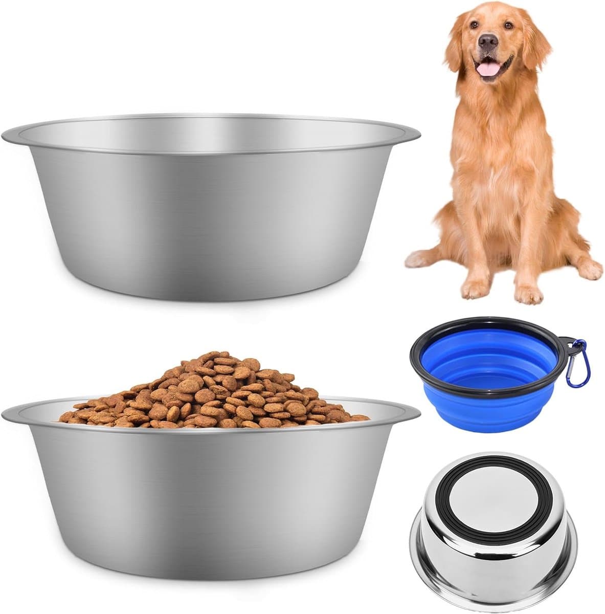 roestvrij staal, 2 stuks, metalen voerbak voor honden met antislip siliconen zool, 1560 ml waterbak, voederbak, hondenbak voor grote, middelgrote en kleine honden