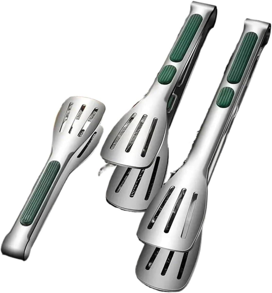 Kooktang Set - Voedsel Tangen - Barbecue Grillen - Antislip Roestvrij Staal - 3 Stuks - Groen