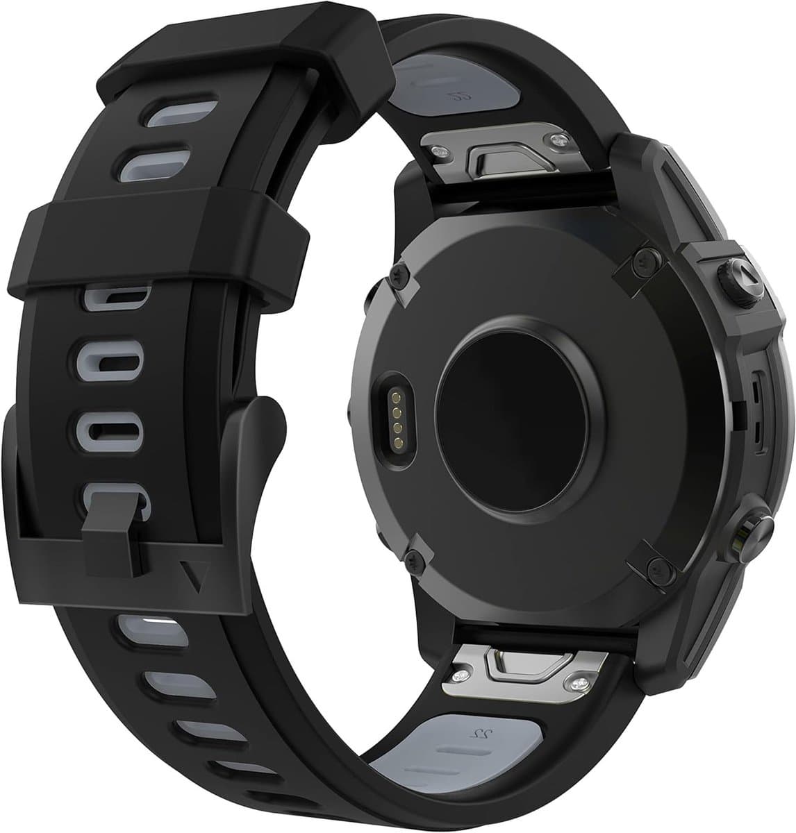 Zachte Siliconen Horlogeband voor Garmin Fenix 7/6/5 en Forerunner 965/955/945 - Snelle Bevestiging, Sportieve Vervangband, Zwart/Grauw