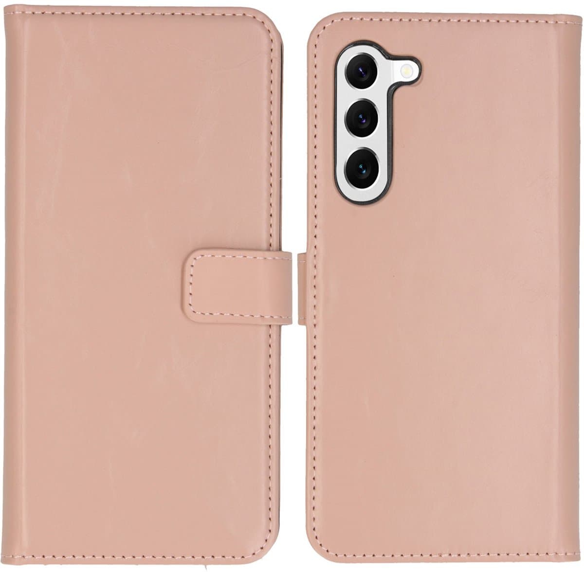 Selencia Hoesje - Geschikt voor Samsung Galaxy S23 - Echt Lederen Bookcase - Roze