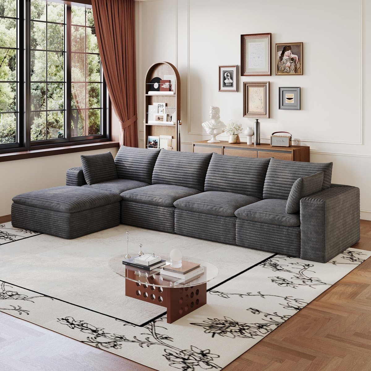 MODFU - Modulaire Bank - Zachte Bekleding - Volledige Schuimondersteuning - Voor Woonkamer - Stof - Donkergrijs