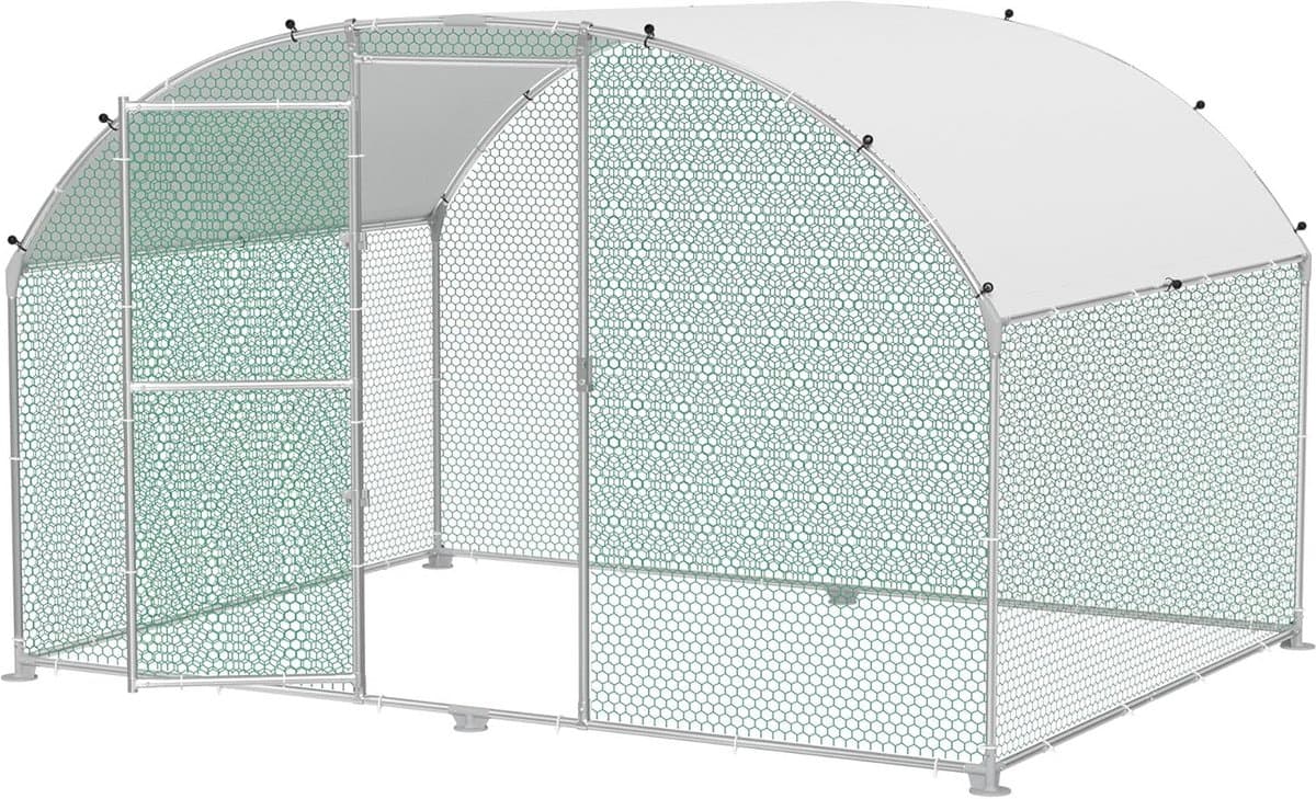 Kippenhok met ren - Vrijloopstal dierenverblijf - Dieren veilig houden - Roestbestendig staal - 300 x 200 cm - Zilver