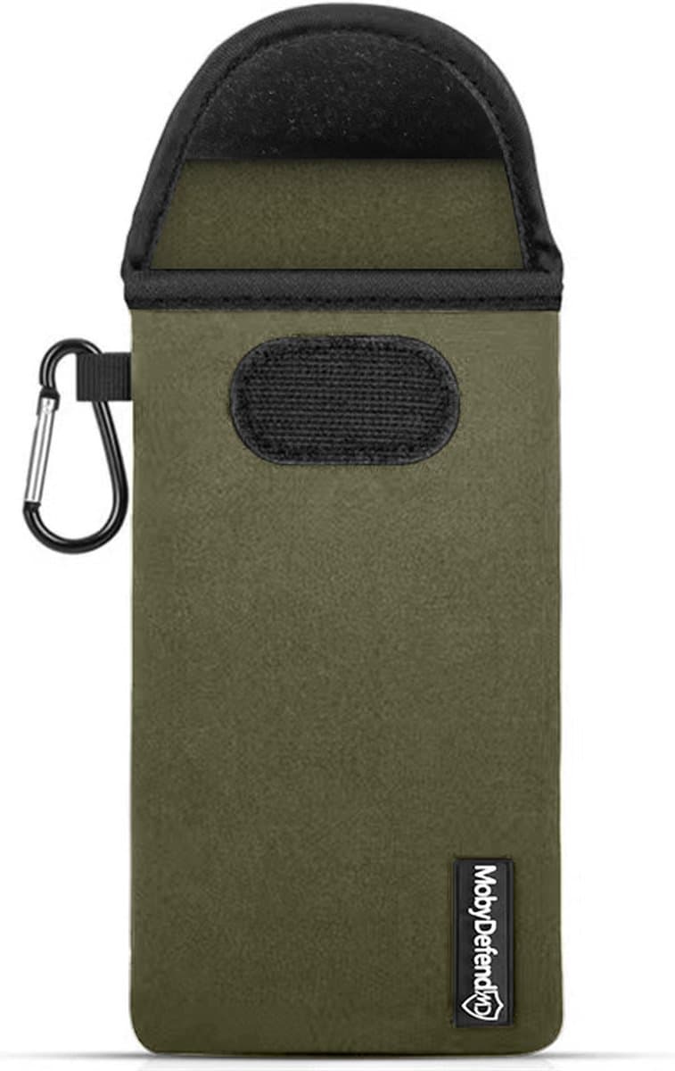 MobyDefend Hoesje - Geschikt voor OnePlus Nord 2 - Neopreen Pouch Met Karabijnhaak - Insteek - Riemlus - Groen