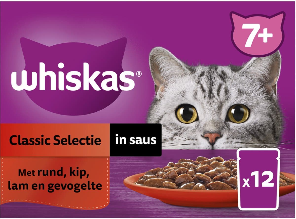 Whiskas Classic Selectie in Saus Natvoer voor Senior Katten 7+ 12 x 85 g