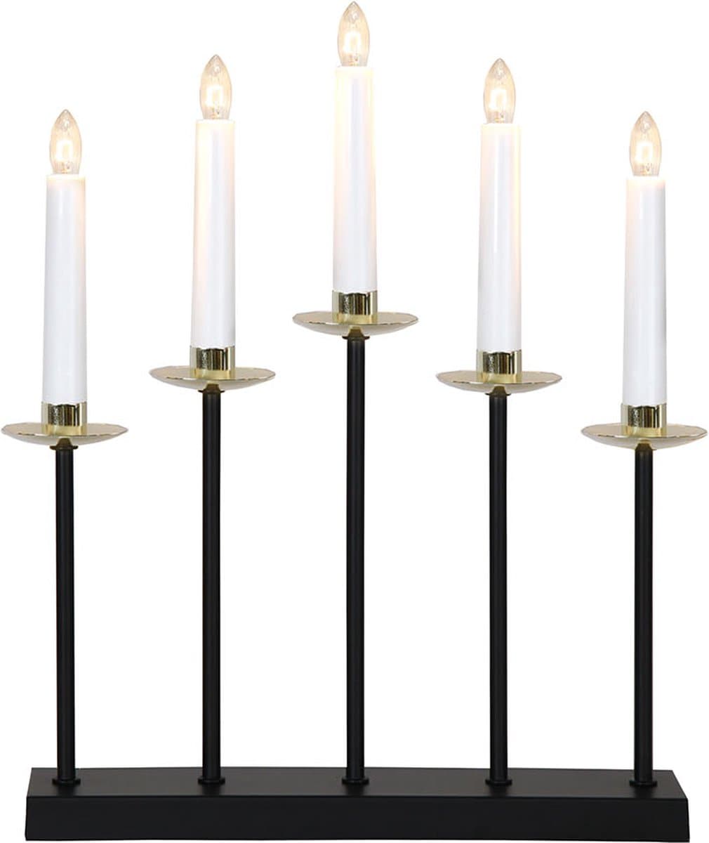Star Trading LED kaarsenhouder 'Greta', 5-vlammig, E10-lamp, zwart-goud, warm wit, H 37 cm, B 31 cm
