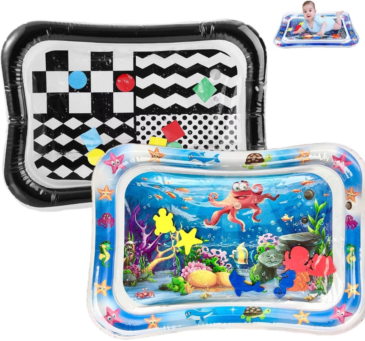 Nexvo® Waterspeelmat baby - Waterspeelgoed baby - Water speelmat baby - Blauw en Zwart - 16cm x 15cm x 10cm