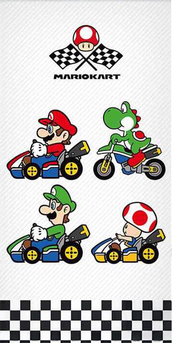 Mario strandlaken mariokart wit 70 x 140 cm - katoen