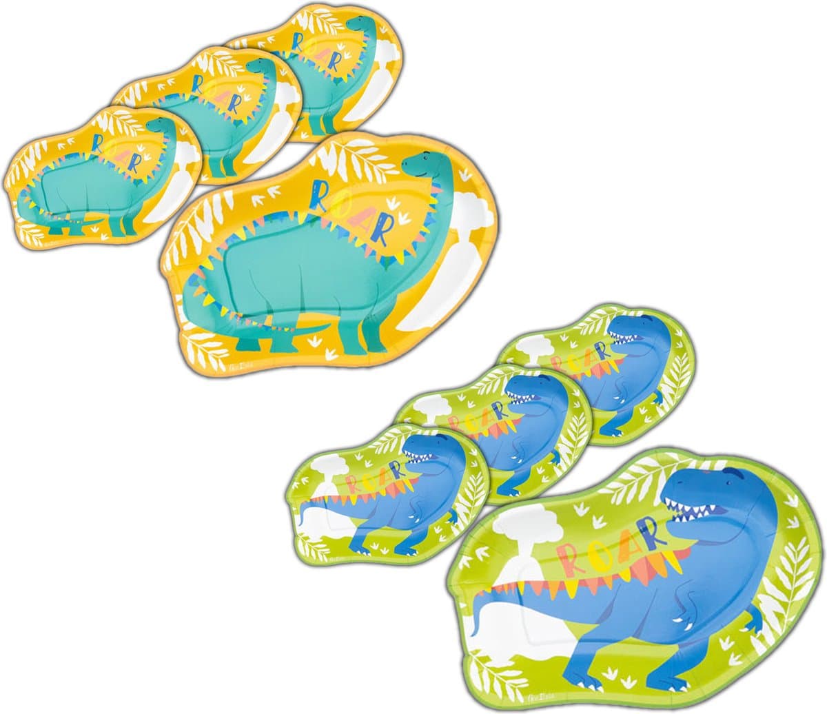 Givi Italia Feestbordjes/kinderbordjes - 32x - dinosaurus - rond - karton - 26x19 cm - wegwerpservies - kinderfeestje - verjaardag