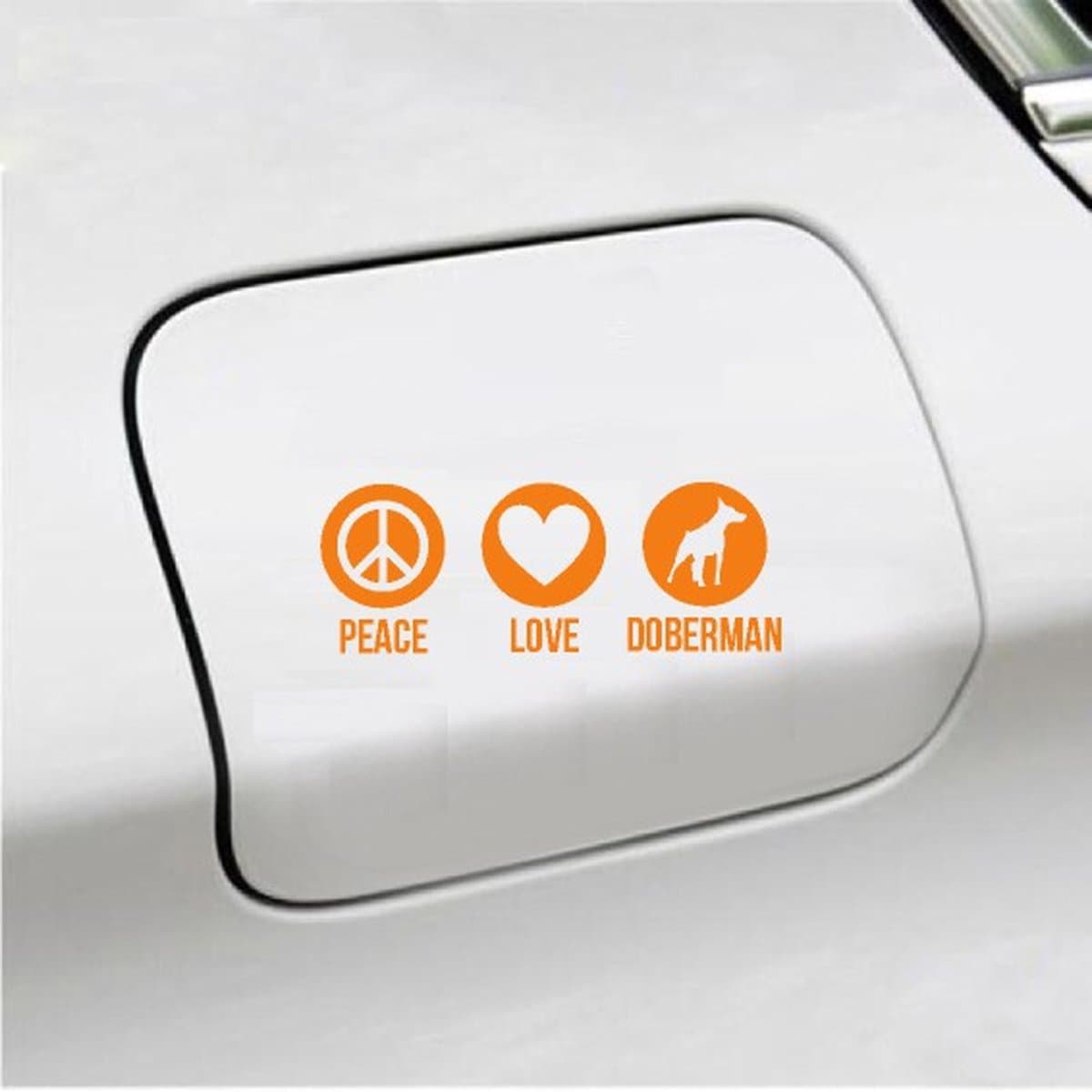Bumpersticker - Peace Love Dobermann - 20x9.3 - Oranje