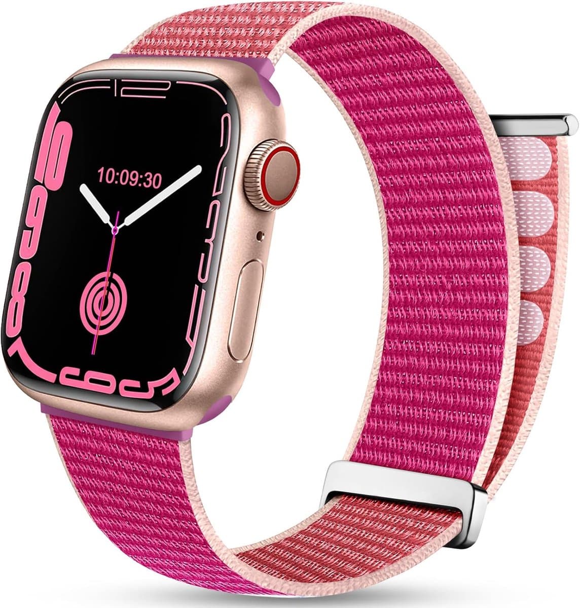 Sportarmband met gesp, gescht voor Apple Watch, 42 mm/44 mm/45 mm/49 mm, nylon gevlochten voor iWatch Ultra/Series 9, SE, 8, 7, 6, 5, 4, 3, 2, 1, granaatappel