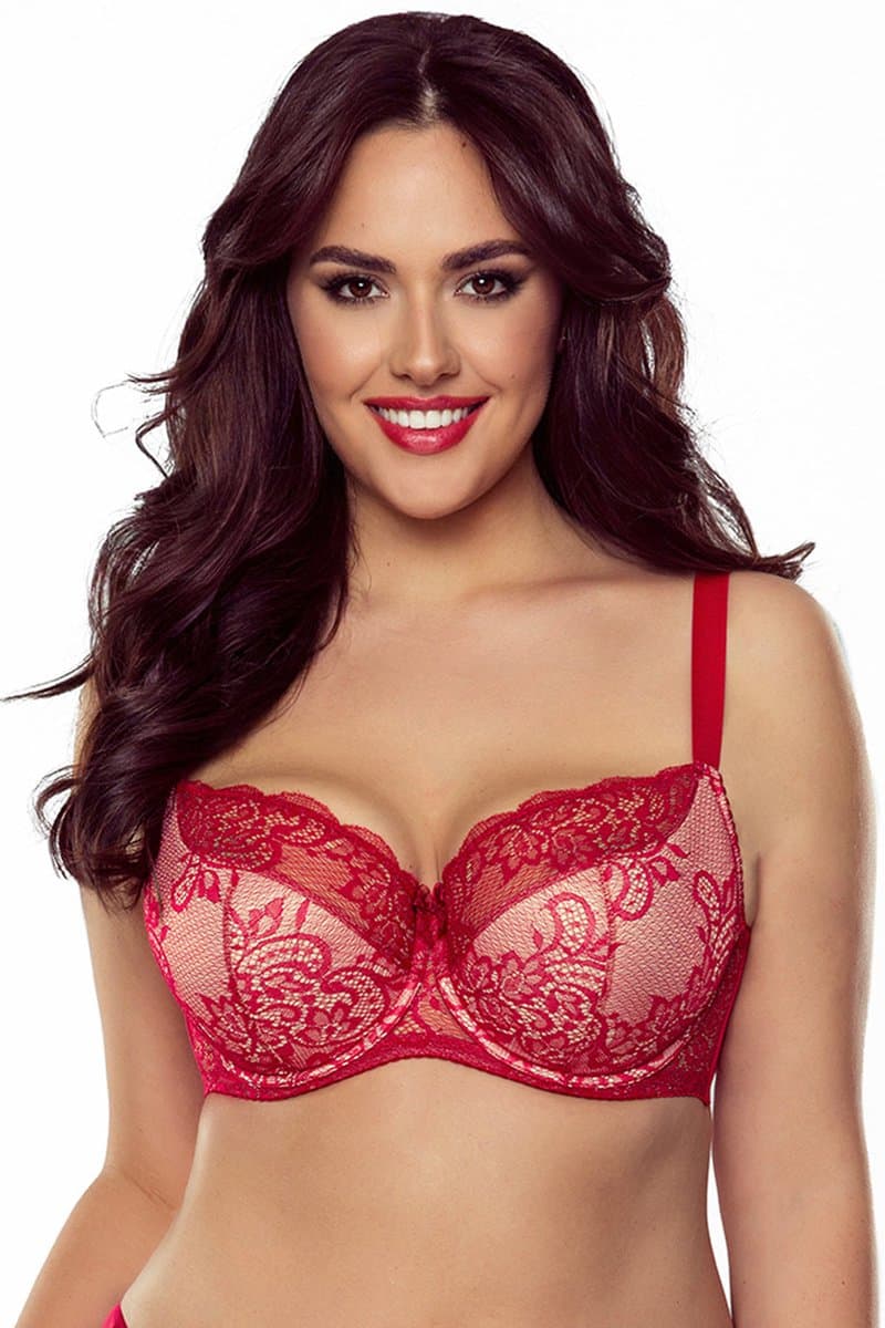 Vivisence dames beugelbeha 1045 kanten semi-verstevigde cupbandjes, rood, 85c