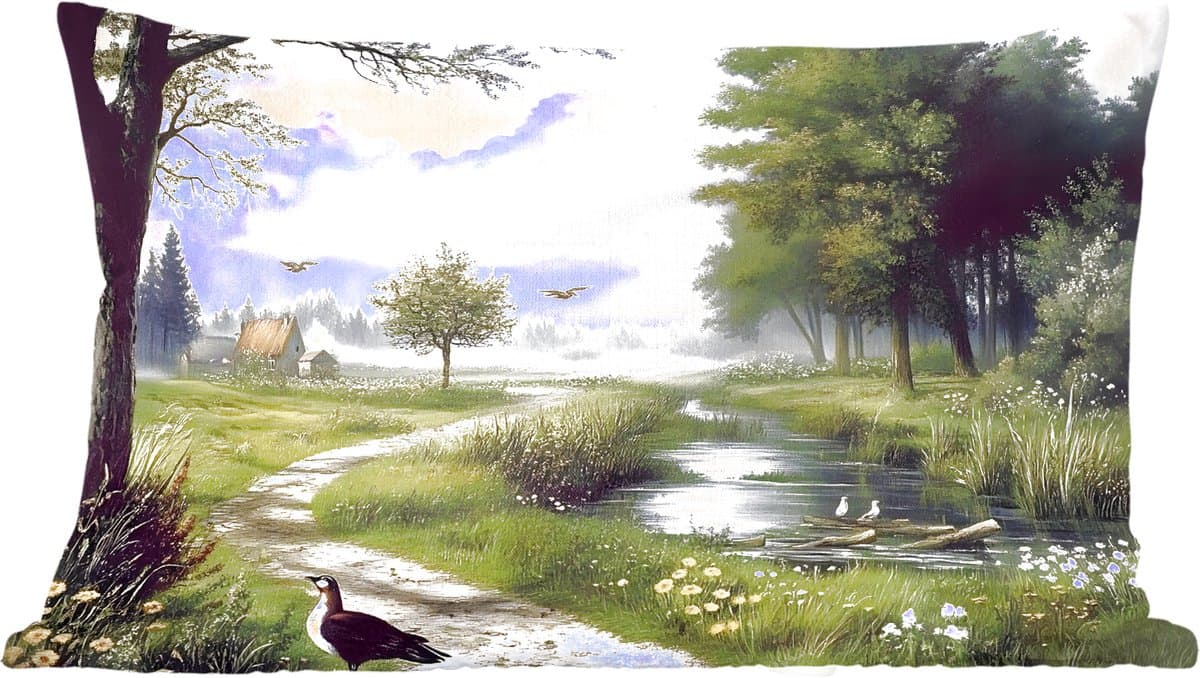 Sierkussens - Kussentjes Woonkamer - 50x30 cm - Zandpad - Groen landschap - Water