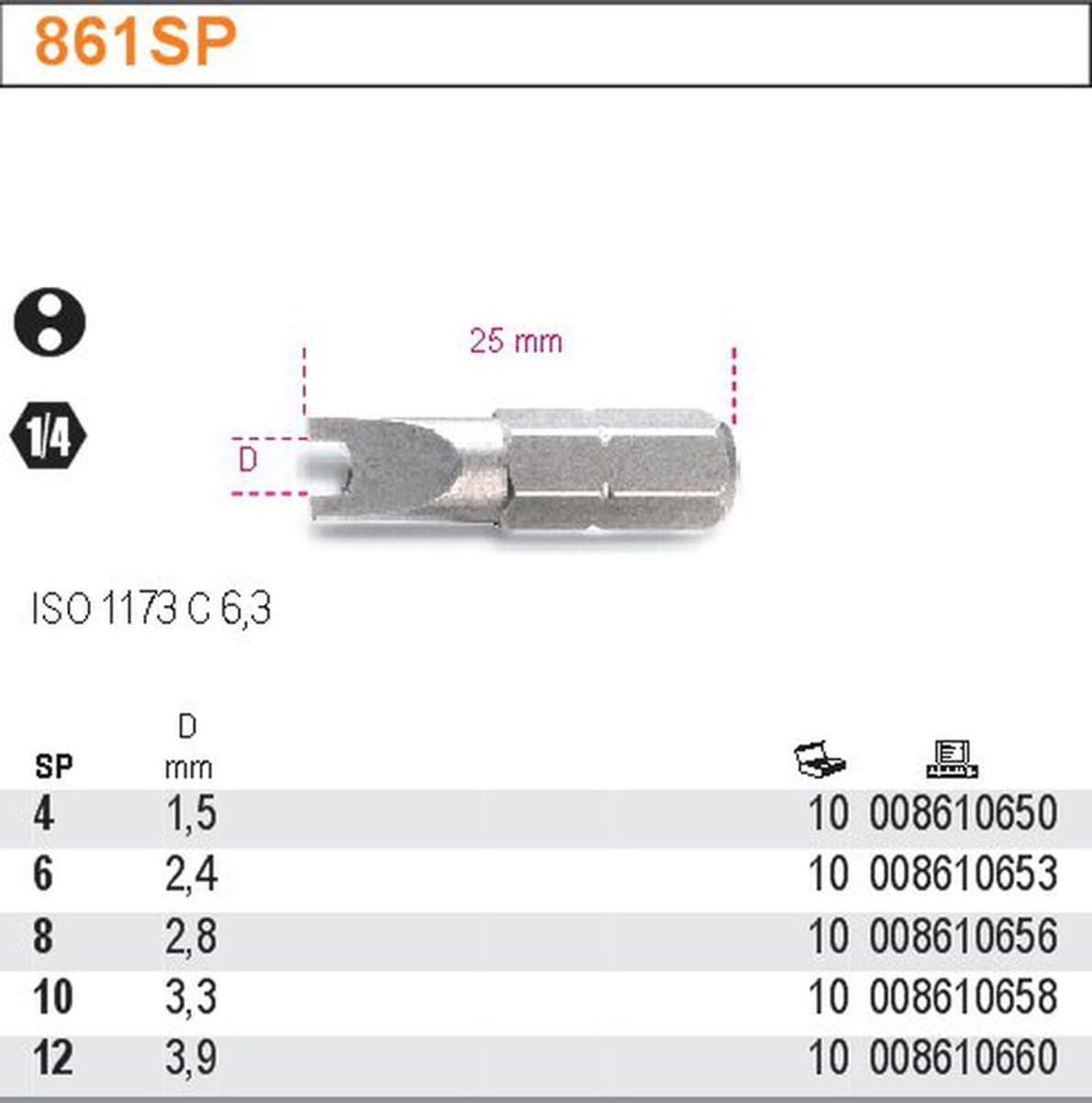BETA Bit 1/4" 25mm Sleutel 4V