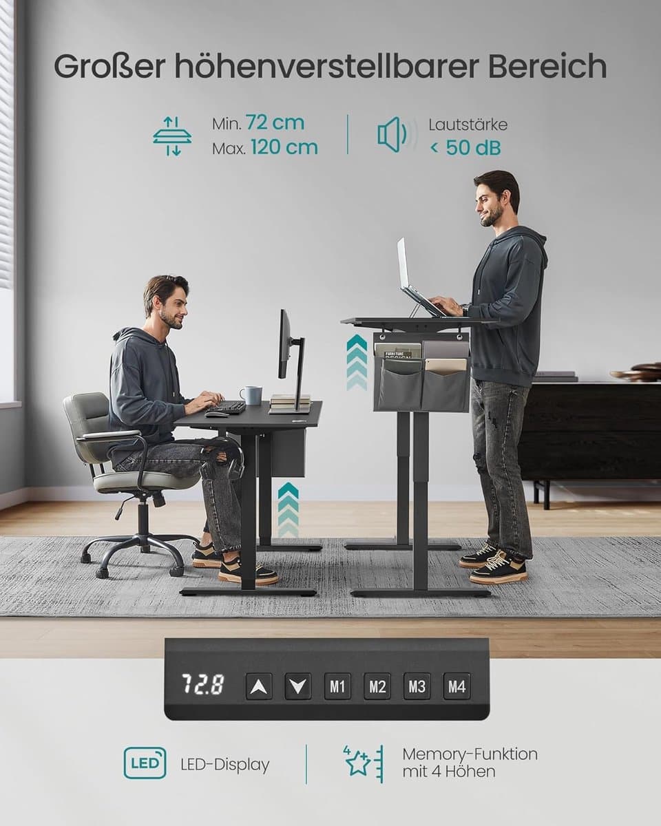 Elektrisch Zit-Sta Bureau – ElevatePro Ultra 160×70 cm – In Hoogte Verstelbaar Tussen Zit & Sta – Krachtige Elektrische Motor – 4 Geheugenstanden – Ergonomisch Kantoor Bureau – Inktzwart