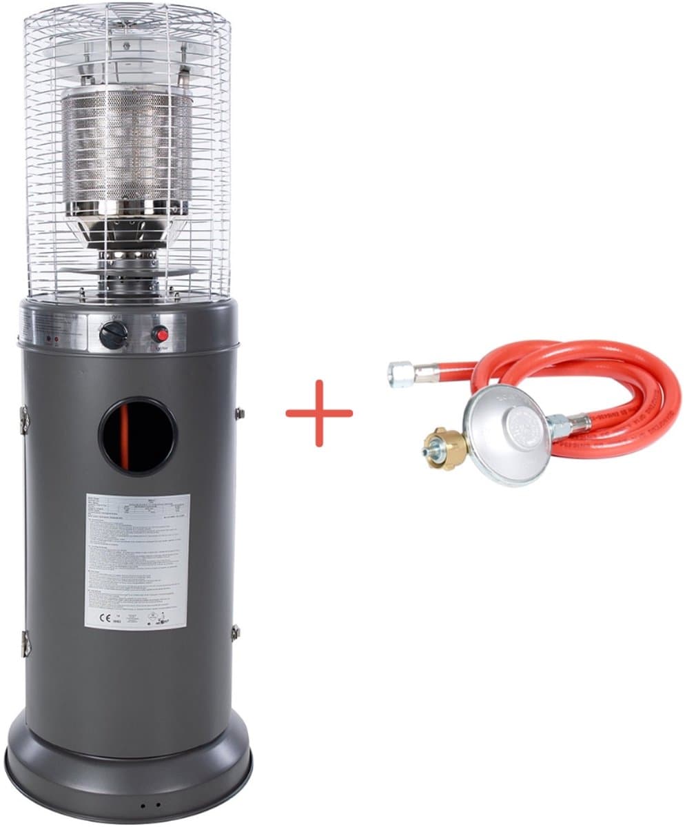 Sunred - Terrasverwarmer - Lounge Heater - Propus - Grijs - Staand model - 13000 W – Verschillende standen – Elektrische ontsteking - Gas heater - Compleet: incl. gasdrukregelaar & slang