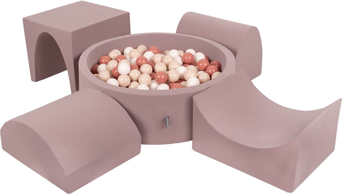 KiddyMoon Foam speeltuin PPZP-OK30D-135 met ballen heide: pastel beige-haired-wit zwembad 200/groef/tunnel/ramp L/half steel L Speeltoestel