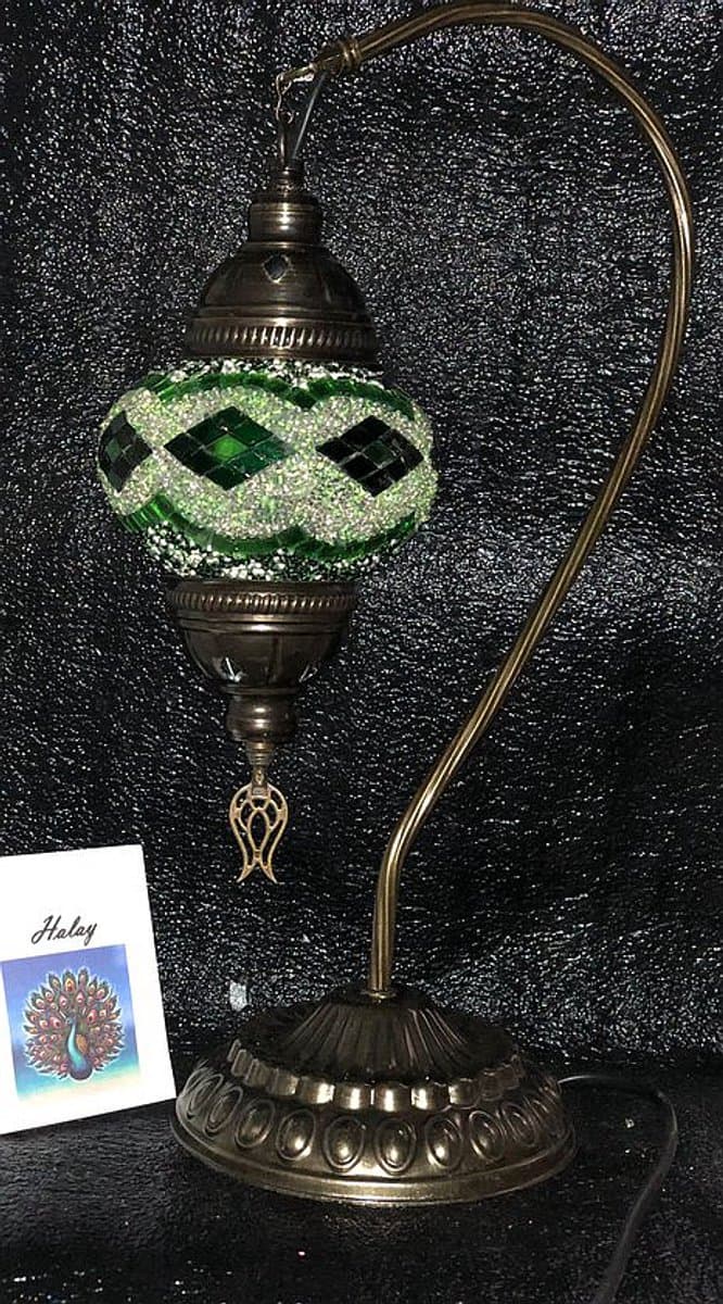 Handgemaakte lamp - tafellamp van glas met mozaïek - hoogte ca. 42 cm - groene kleur en E14 fitting
