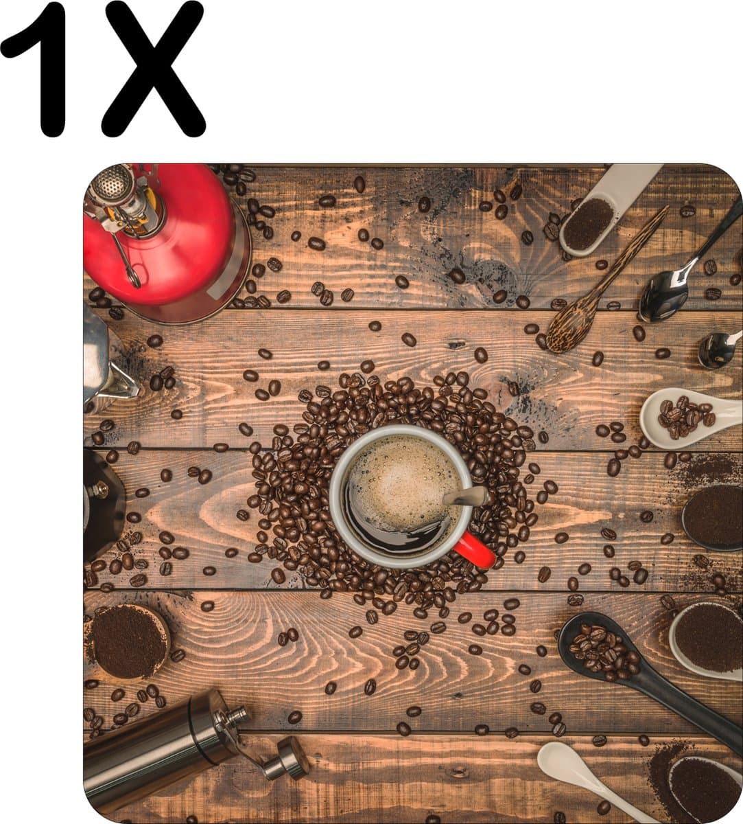 BWK Stevige Placemat - Koffie molens en Schepjes - Set van 1 Placemats - 50x50 cm - 1 mm dik Polystyreen - Afneembaar